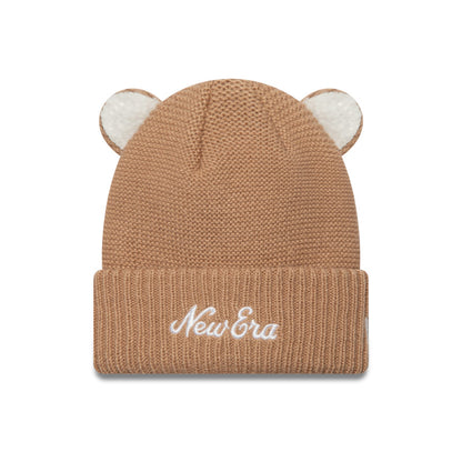 KIDS New Era brown kids teddy bear ears beanie beige Front View