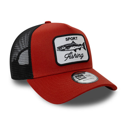 Sport Fishing New Era Trucker Cap Adjustable brick red red
black  Side View