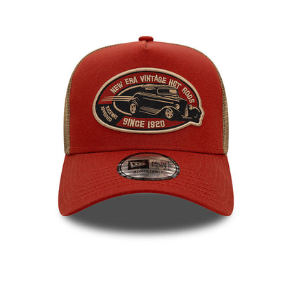 Hot Rod New Era Trucker Cap Adjustable brick red red
wheat Front View