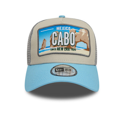 New Era License Plate Trucker Cap Adjustable Cabo sky blue
grey
tan Front View