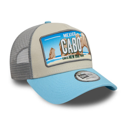 New Era License Plate Trucker Cap Adjustable Cabo sky blue
grey
tan Side View