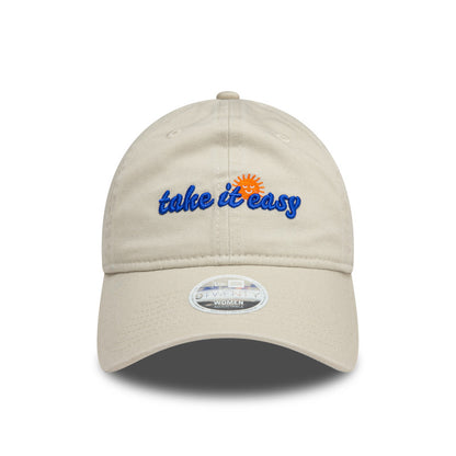 Womens 9TWENTY Adjustable New Era Cap take it easy stone Front View