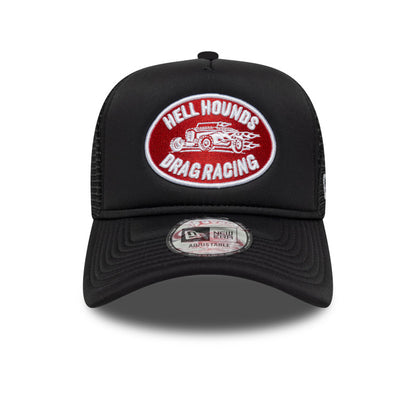 New Era Graphic Patch Trucker Cap Drag Racing black Front View