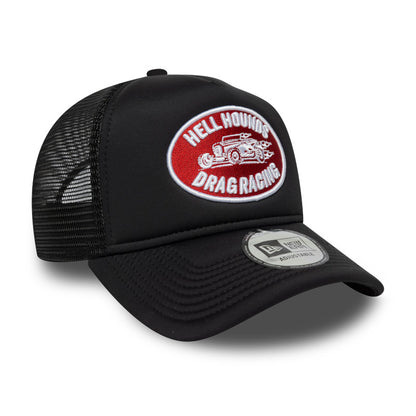 New Era Graphic Patch Trucker Cap Drag Racing black Side View