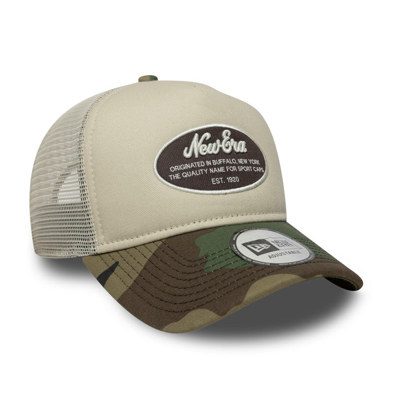 New Era Foam Patch Trucker Cap Beige Woodland