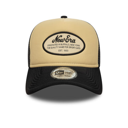 New Era Foam Patch Trucker Cap Vegas Gold Black beige
brown Front View