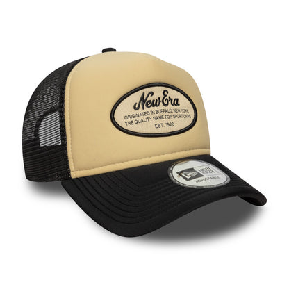 New Era Foam Patch Trucker Cap Vegas Gold Black beige
brown Side View