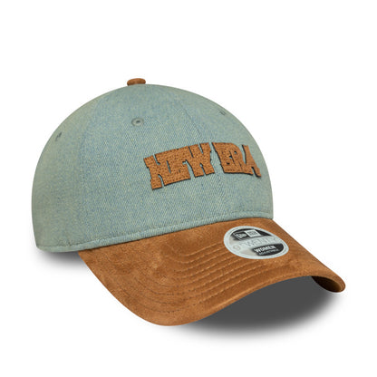 Womens 9TWENTY Adjustable New Era Cap Western Denim light blue
brown Side View