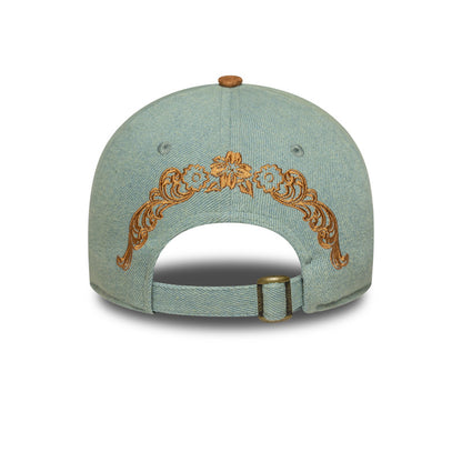 Womens 9TWENTY Adjustable New Era Cap Western Denim light blue
brown Back View