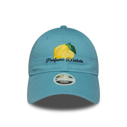 Womens 9TWENTY Adjustable New Era Cap Food Icons Lemon sky blue Front View