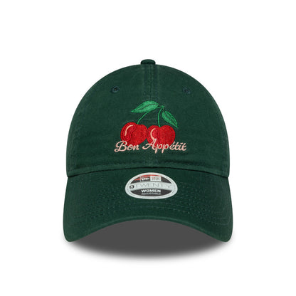 Womens 9TWENTY Adjustable New Era Cap Food Icons Cherry dark green Front View