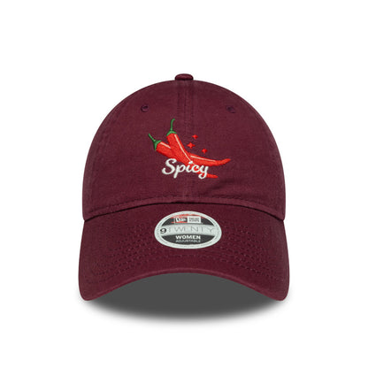 Womens 9TWENTY Adjustable New Era Cap Food Icons Chili maroon Front View