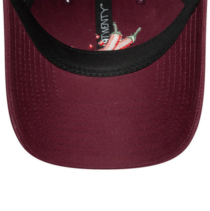 Womens 9TWENTY Adjustable New Era Cap Food Icons Chili maroon Undervisor View