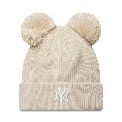 WOMENS New York Yankees New Era Double Pom Beanie stone stone Front View