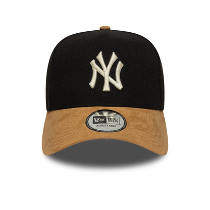 New York Yankees Custom 9FORTY AF New Era Cap Suede Brim black 
wheat Front View