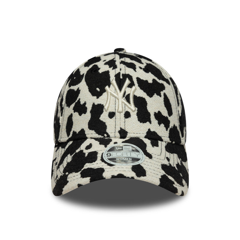 WMNS New York Yankees Cow 9FORTY New Era Cap Canvas black 
white Front View