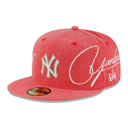New York Yankees MLB Script 59FIFTY New Era Cap washed red denim red Side View