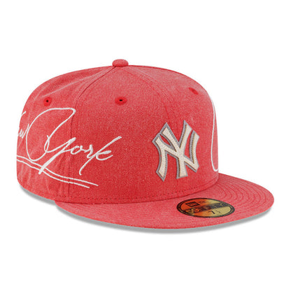 New York Yankees MLB Script 59FIFTY New Era Cap washed red denim red Back View