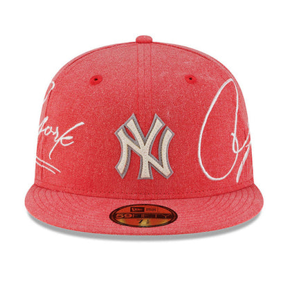 New York Yankees MLB Script 59FIFTY New Era Cap washed red denim red Front View