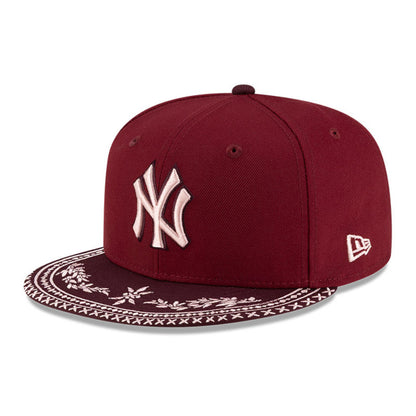 New York Yankees Flourish Pack 59FIFTY New Era Cap Cardinal maroon
red Side View
