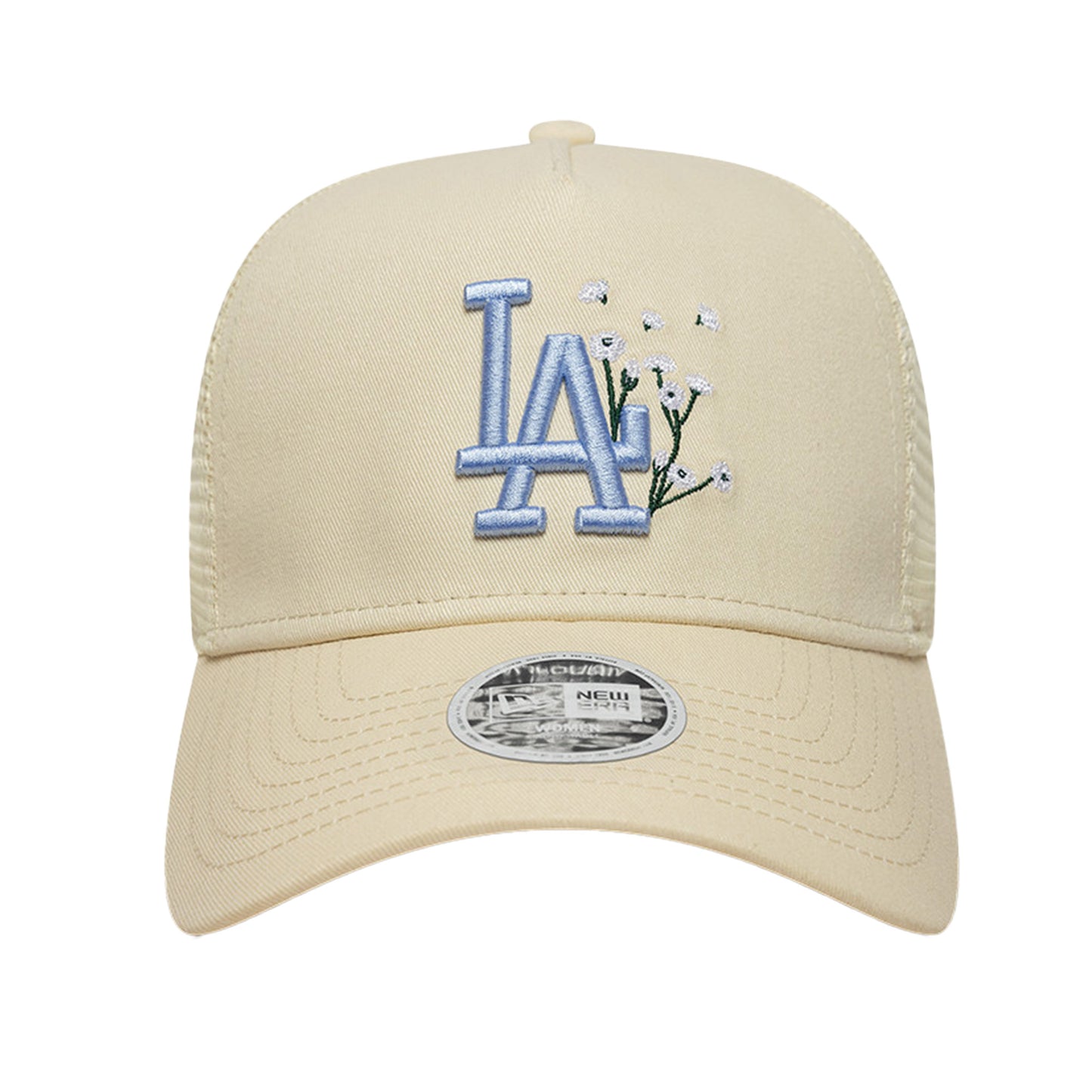 WMNS LA Dodgers New Era Trucker Floral Cap Adjustable Light Beige Floral