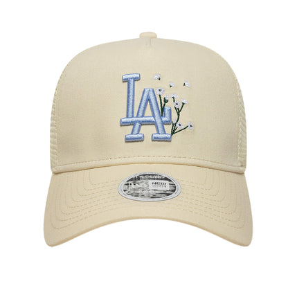 WMNS LA Dodgers New Era Trucker Floral Cap Adjustable Light Beige Floral