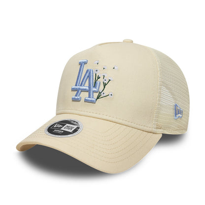 WMNS LA Dodgers New Era Trucker Floral Cap Adjustable Light Beige Floral