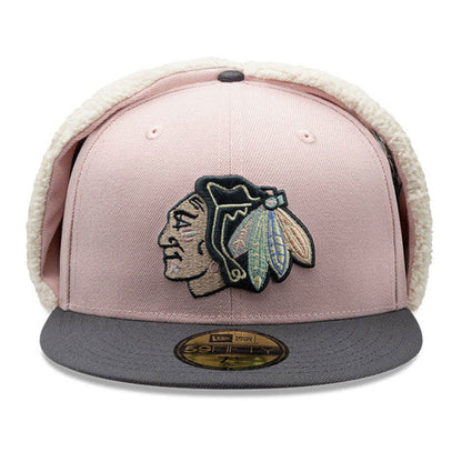 Chicago Blackhawks Patches Dog Ear New Era 59FIFTY Cap pink pink Front View