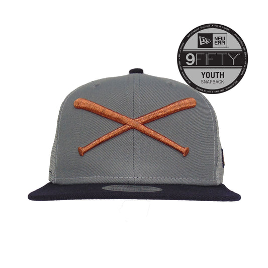 YOUTH JustFitteds Crossed Bats Logo New Era 9FIFTY Trucker Grey