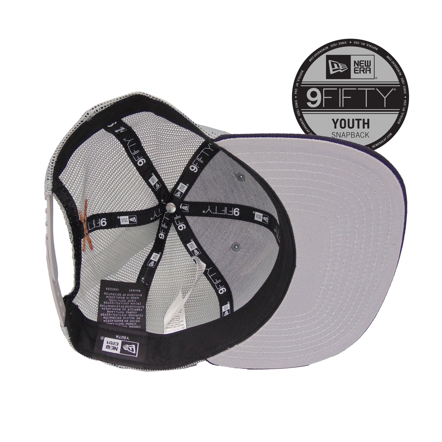 YOUTH JustFitteds Crossed Bats Logo New Era 9FIFTY Trucker Grey