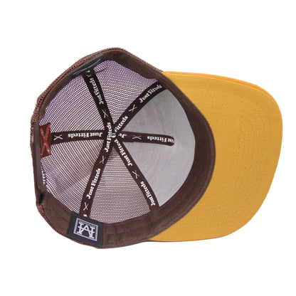 JustFitteds Crossed Bats Logo Trucker Cap Peanut beige
brown
goldenrod Back View