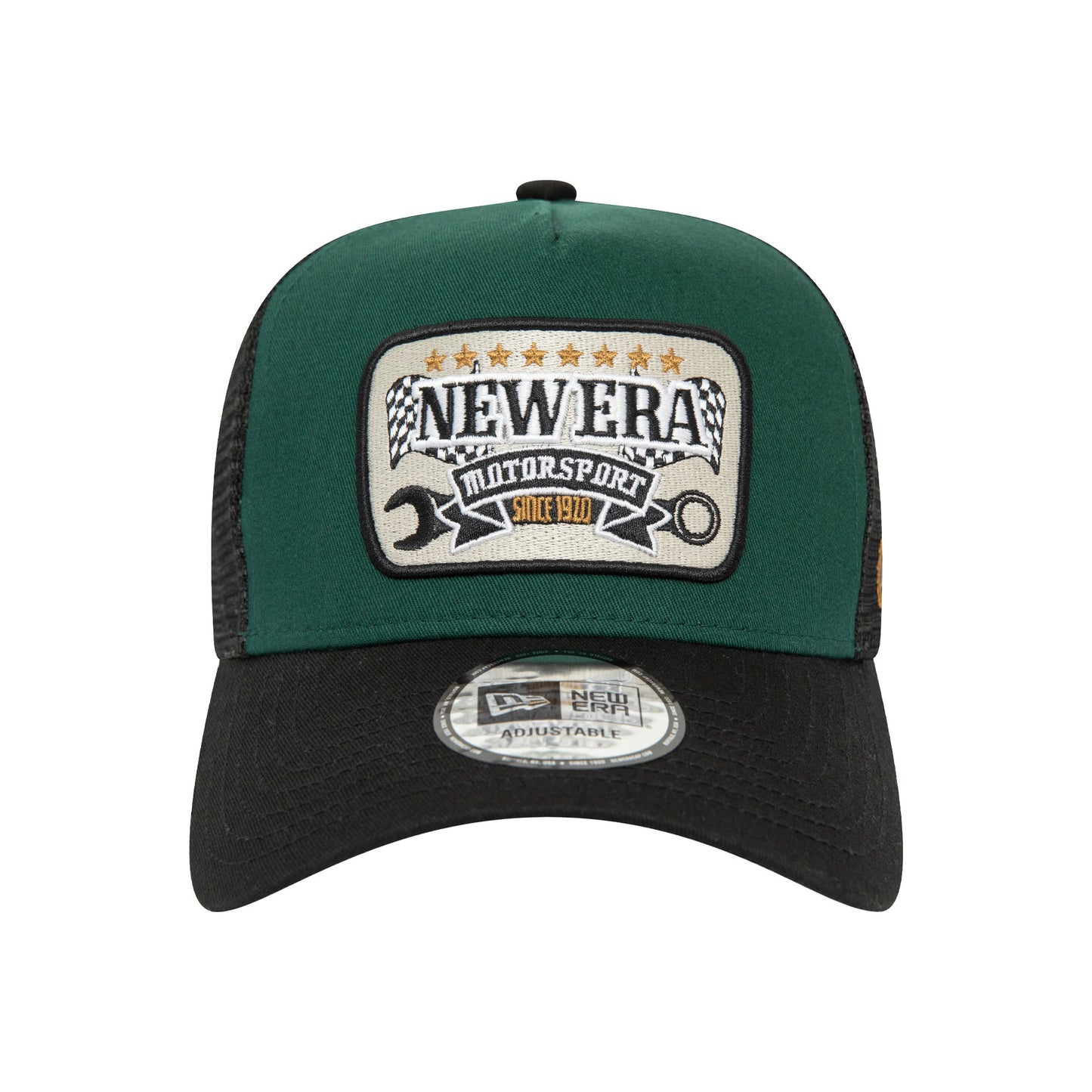 New Era Motorsport Patch Trucker Cap Adjustable BLK GRN