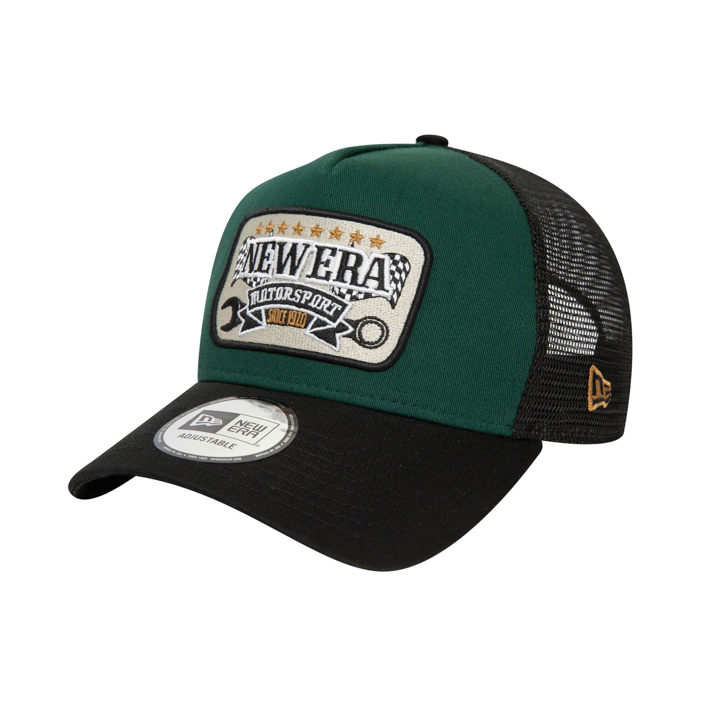 New Era Motorsport Patch Trucker Cap Adjustable BLK GRN