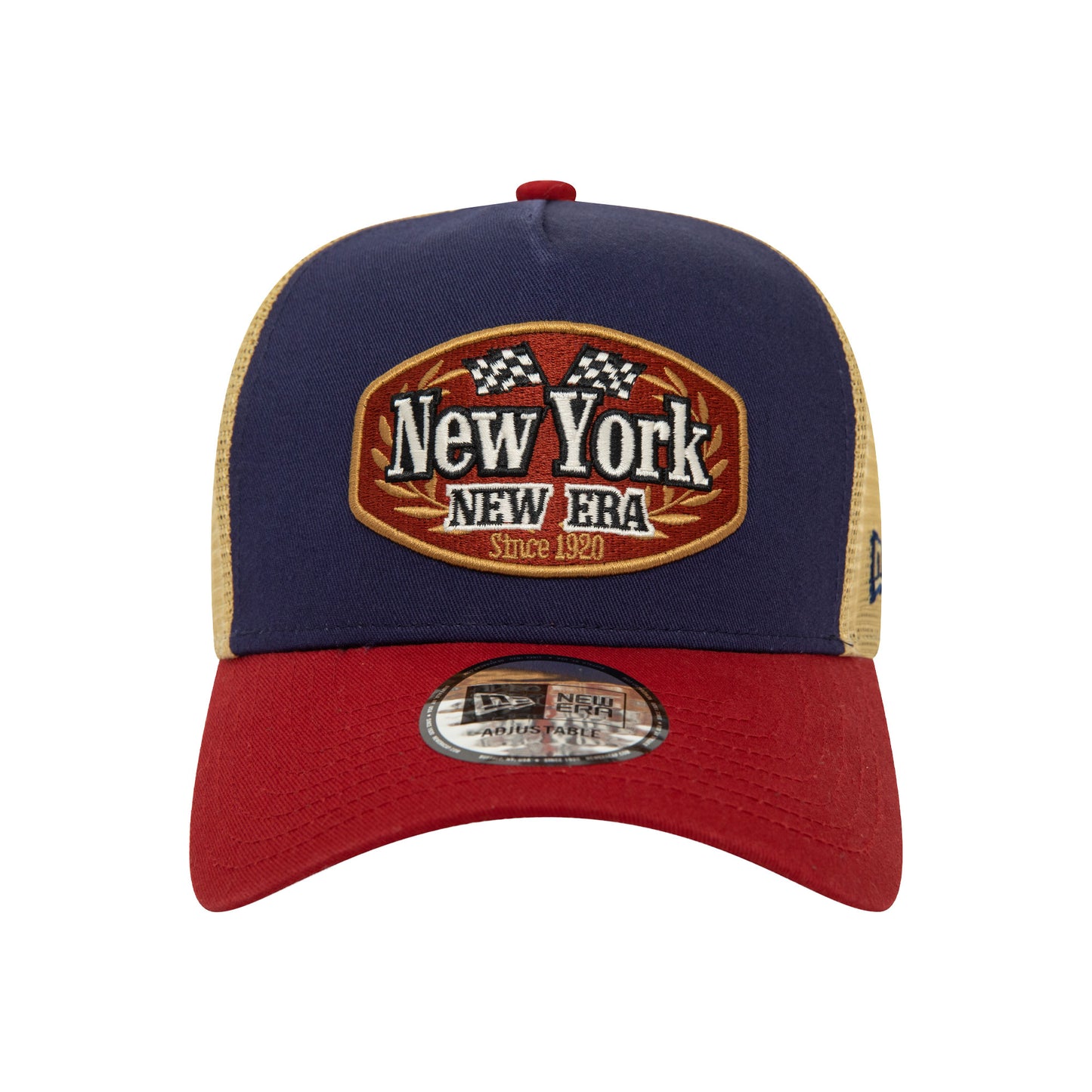 New Era New York Patch Trucker Cap Adjustable BLU RED GOLD