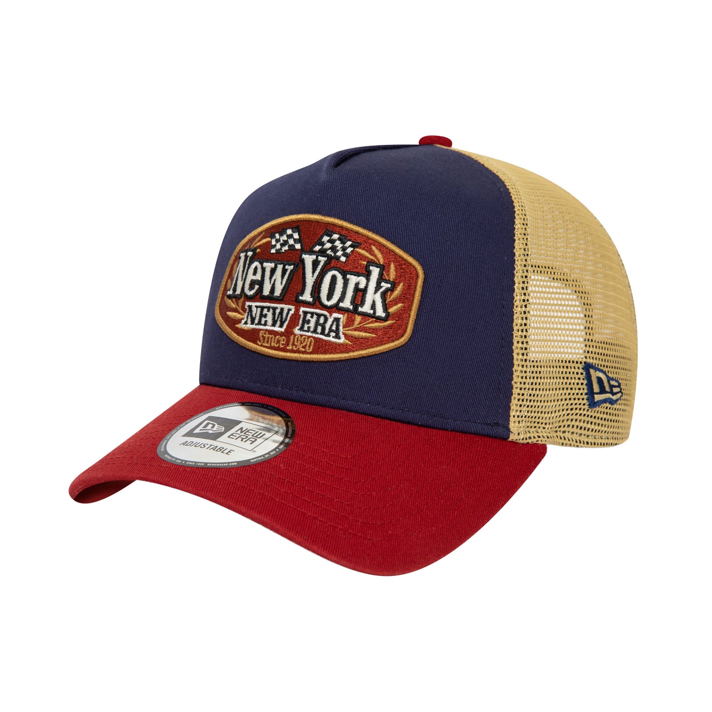 New Era New York Patch Trucker Cap Adjustable BLU RED GOLD