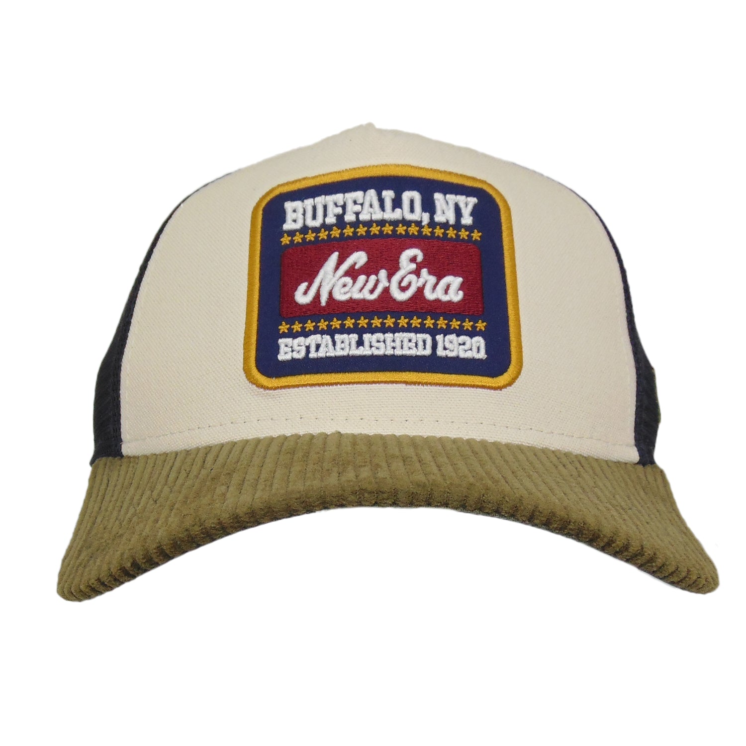 BUFFALO NY Patch New Era Trucker Cap Chrome Khaki Corduroy