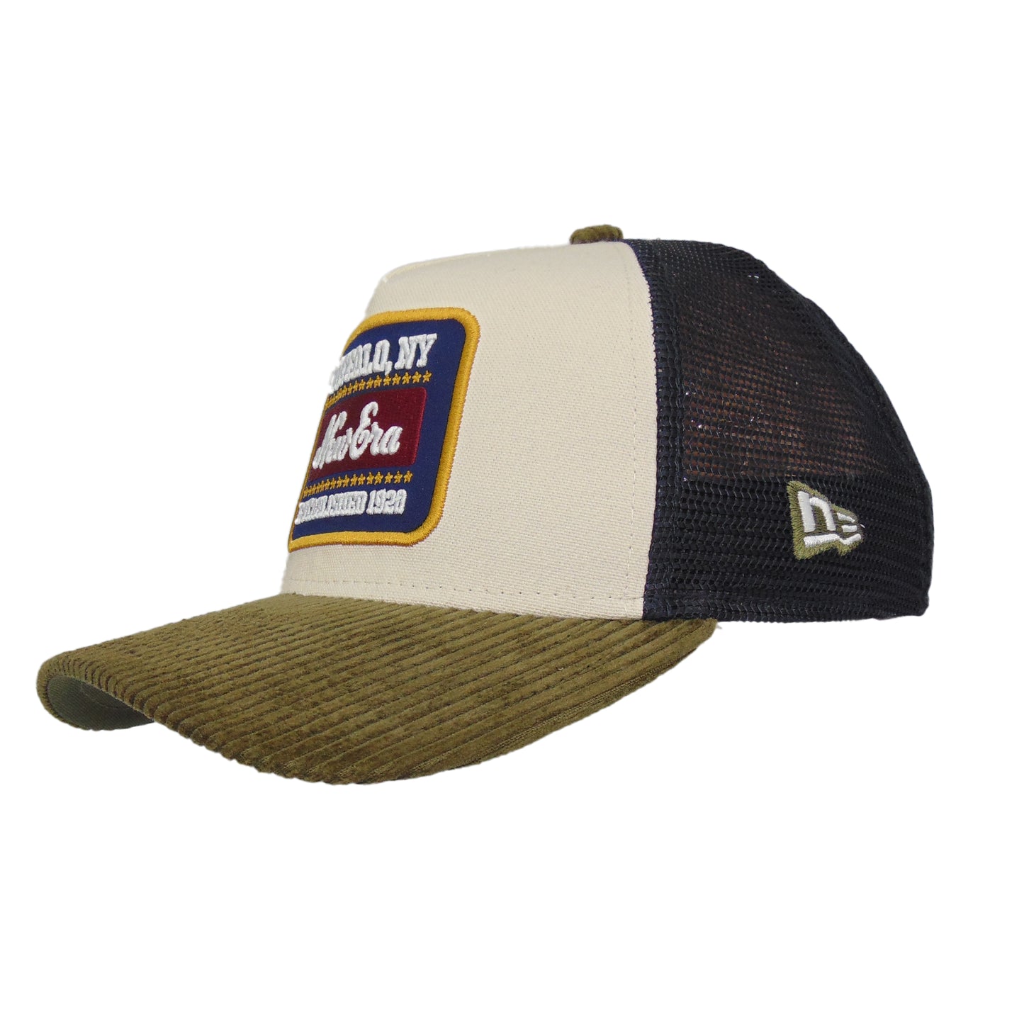 BUFFALO NY Patch New Era Trucker Cap Chrome Khaki Corduroy
