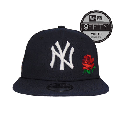 New York Yankees Custom New Era 9FIFTY YOUTH Snap back Cap Navy Floral navy Front View