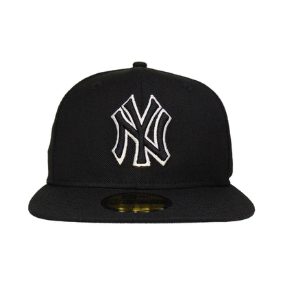 New York Yankees Custom New Era 59FIFTY Cap Black outline black 
white Front View