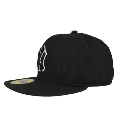 New York Yankees Custom New Era 59FIFTY Cap Black outline black 
white Side View
