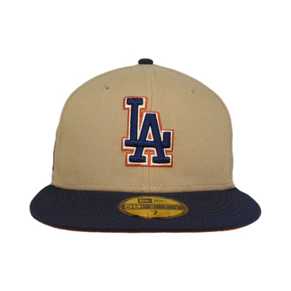 Los Angeles Dodgers Custom New Era 59FIFTY Cap Camel Stadium beige
brown Front View
