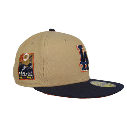 Los Angeles Dodgers Custom New Era 59FIFTY Cap Camel Stadium beige
brown Side View