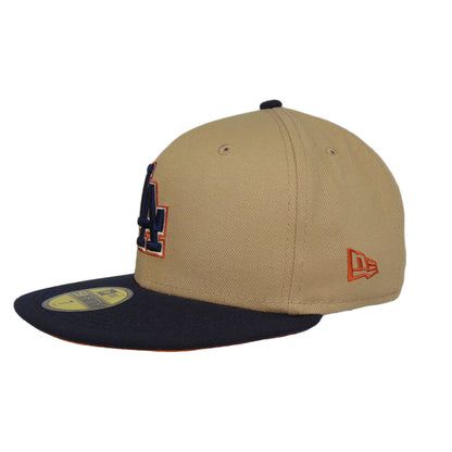 Los Angeles Dodgers Custom New Era 59FIFTY Cap Camel Stadium beige
brown Back View
