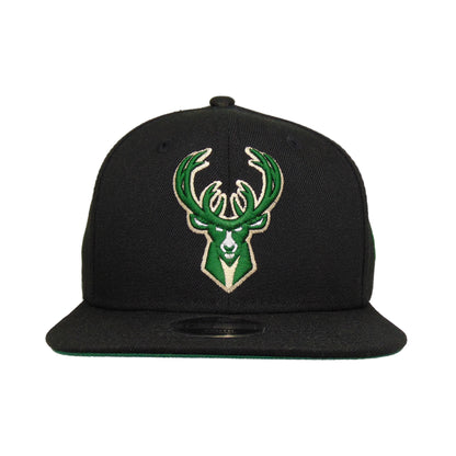 Milwaukee Bucks Custom New Era 9FIFTY YOUTH Snapback Cap Black black Front View