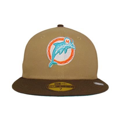 Miami Dolphins Custom New Era 59FIFTY Cap Hawaii 1999 beige
brown Front View