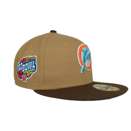 Miami Dolphins Custom New Era 59FIFTY Cap Hawaii 1999 beige
brown Side View