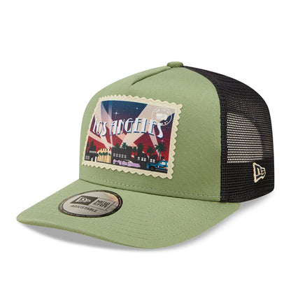 Los Angeles Stamp New Era Trucker Cap Adjustable black 
green Side View