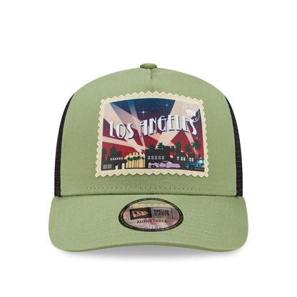 Los Angeles Stamp New Era Trucker Cap Adjustable black 
green Front View