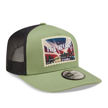 Los Angeles Stamp New Era Trucker Cap Adjustable black 
green Back View
