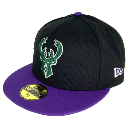 Milwaukee Bucks Custom New Era Cap Black Purple black 
purple Side View